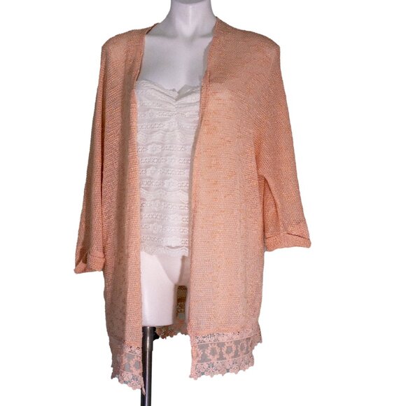Forever 21 Peach Lace Hem Cardigan Size Large - Picture 1 of 5